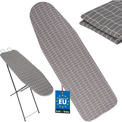 KOTARBAU® Housse Table à Repasser - Housse Planche à Repasser 114 x 36 cm - Taille S - Coton et Feutre - Résistante à la Chaleur - Gris - Motif à Carreaux (1/4)