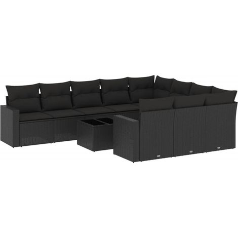 Maison Exclusive - 11-tlg. Garten-Sofagarnitur mit Kissen Schwarz (1/3)