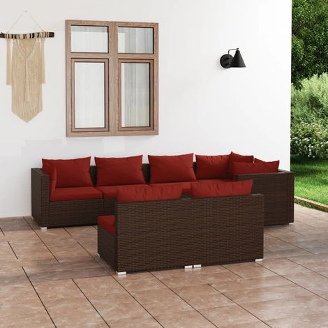 Salon de jardin 7 pcs,Mobilier de terrasse,Table et Chaise pour Relax avec coussins Marron Résine tressée -YZ708187 (1/5)
