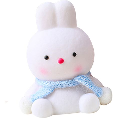 Veilleuse LED lapin mignon avec ruban bleu, lampe de chevet portable en plastique pour bébé, jouet et décoration pour chambre d'enfant ou dortoir. (1/5)
