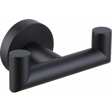 Matte black double towel rack, stainless steel bathroom towel rack, towel rack for wall (1/5)
