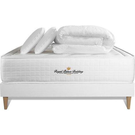 Komplettpaket Bett - Matratze 160x200 cm + Boxspringbett mit Lattenrost (im Set) + 2 Kopfkissen + Bettdecke - Buckingham