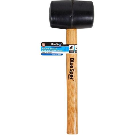 Blue Spot Tools 16oz (0.45kg) Black Rubber Mallet With Wooden Handle