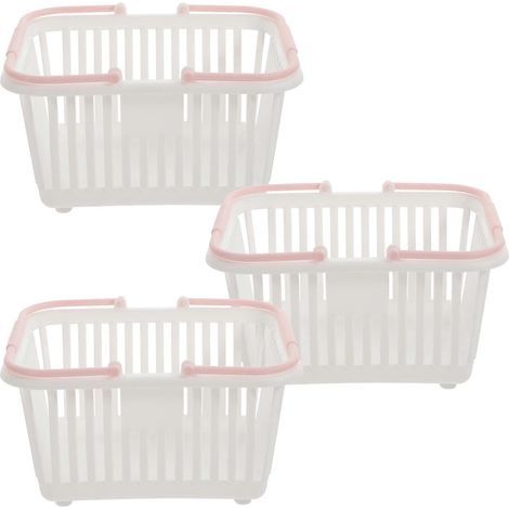 Set mit 3 kleinen Kunststoffkörben, tragbarer Duschkorb, Strandtasche aus Kunststoff, kleiner Korb mit Griff – 16,00 x 13,00 x 8,00 cm – Weiß (1/4)