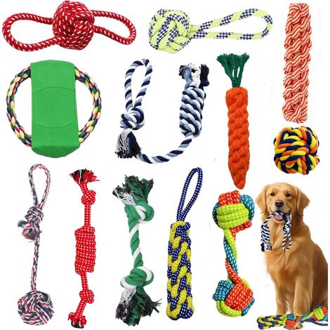 Lot de jouets en corde pour chien résistants pour mastication et nettoyage des dents (1/5)