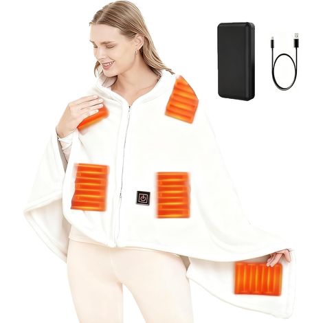 Couverture Chauffante USB avec Batterie 10000mAh, 150 x 80 cm Plaid Chauffant, 3 Niveaux de Température Coussin Chauffant, Electric Blanket pour la Pause Déjeuner au Bureau, Voyage en Extérieur (1/5)