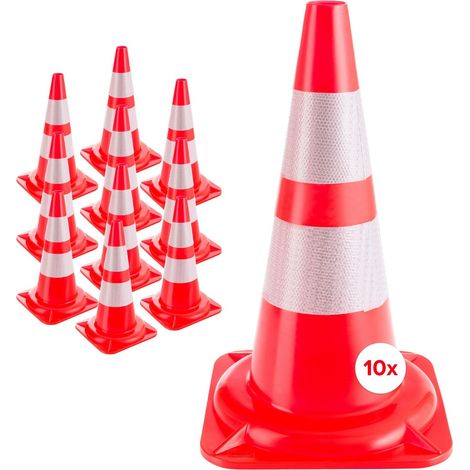 AREBOS 10 x Cono para tráfico Reflectante Naranja-Blanco 47 cm Advertencia de Seguridad Conos Cono