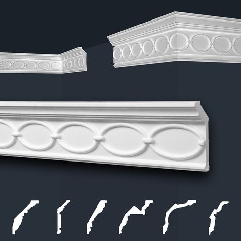 Moulures de stuc à motifs blancs, EPS Styropor ajustement forme, Paquets d'épargne Marbet série B: B-31 / 28x81mm, 30 Mètres / 15 Bandes