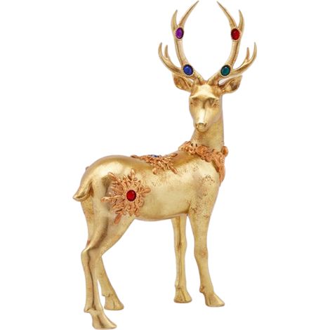 Renna color oro in poliresina con Gemme statuetta decorativa natalizia -32 cm (1/2)
