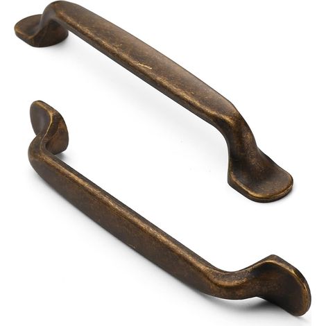 Set mit 10 Möbelgriffen im Vintage-Stil aus gealtertem Messing - Lochabstand: 128 mm - Für Küchen, Schubladen und Küchenschränke (1/5)