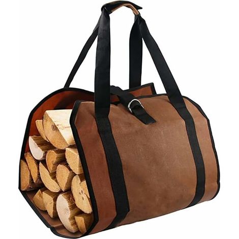 Sac de transport pour bois de chauffage, 38 x 18 pouces, grand sac de transport en toile cirée avec poignées et sangles de renfort, pour transporter du bois et du foin à la maison ou au camping (1/5)