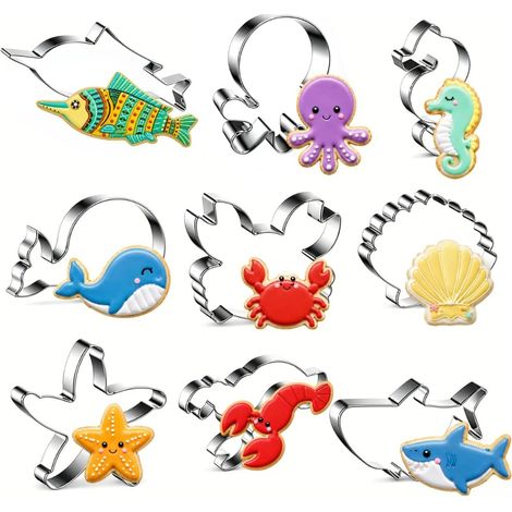 Emporte-pièces en acier inoxydable Motif animaux de l'océan 9 pièces (1/5)