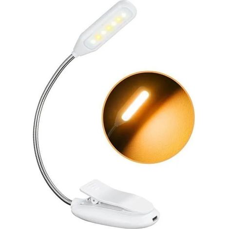 Lampe de Lecture Rechargeable Liseuse Lampe Clip 7 LED 3 Modes Cou Flexible Indicateur Longue Travail pour Lire au Lit Kindle (1/4)