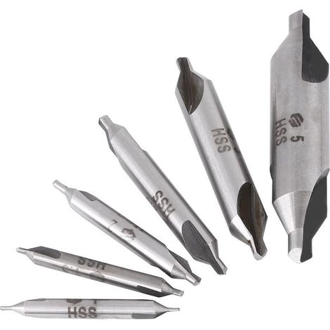 Set of 6 Asixx HSS Center Drill Bits, Double-Ended High-Speed Steel Center Drill Bits, 60 Degrees, 1/1.5/2/2.5/3/5 mm (1/4)