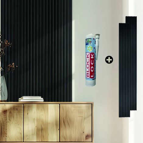 Lot de 2 Panneaux muraux acoustiques tasseaux bois 250 x 30 x 1,9 cm avec colle - Décor noir - 1,5m²