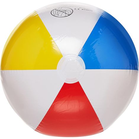 Colorful, shiny, striped inflatable pool balls – four-color water balls/beach balls – 52cm in diameter (1/2)