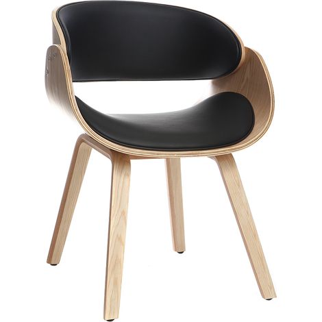 Miliboo – Chaise scandinave en bois clair et noir – Dossier contreplaqué érable – Accoudoirs confortables – Dimensions L58 x P53 x H76 cm (1/5)