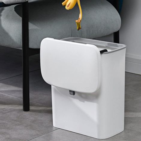 Mülleimer Hängend mit Deckel, 9L Küche Mülleimer Wandmontage, Klein Abfalleimer Hängender Mülleimer für Badezimmer, Schlafzimmer (Weiß) (1/5)