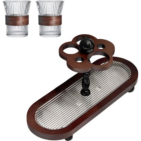 Support de rangement en bois pour salle de bain, Porte-gobelet, brosse à dents et dentifrice – Décoration rayée – Couleur brun (1/4)