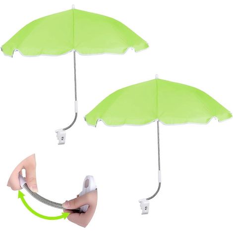 Lot de 2 parasols de chaise 80 cm à pince réglable 360° protection UPF 50+ parasol de plage portable vert clair (1/5)