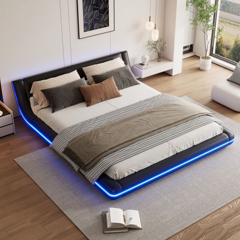 Cama doble dormitorio con LED tapizada PU OKMYHOME (1/5)