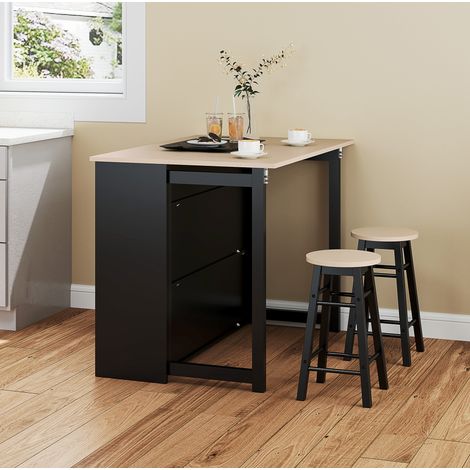 Ensemble bar 3 pièces avec table pliante, rangement et 2 tabourets, 116 x 70 x 89,5 cm, noir (1/5)