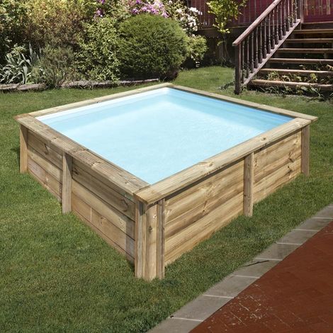 GRE – Piscine hors sol en bois 225x225x68 – Panneaux en pin sylvestre traité autoclave IV – Liner PVC 50/100 – Filtre 2 m3/h inclus (1/3)