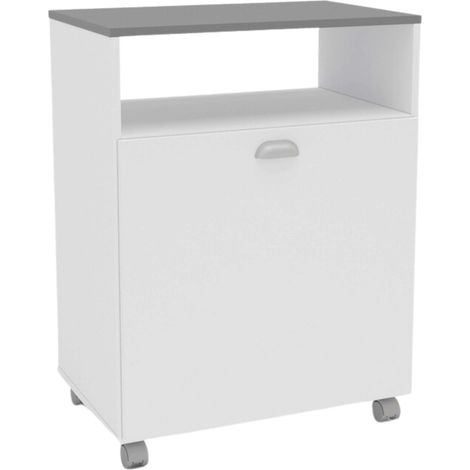 Meuble d'appoint de buanderie à roulettes, blanc avec couvercle gris, 80 x 61 cm (1/4)