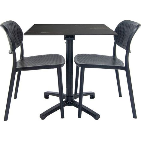 Table pliable marbre feu + 2 chaises pour terrasse (1/4)