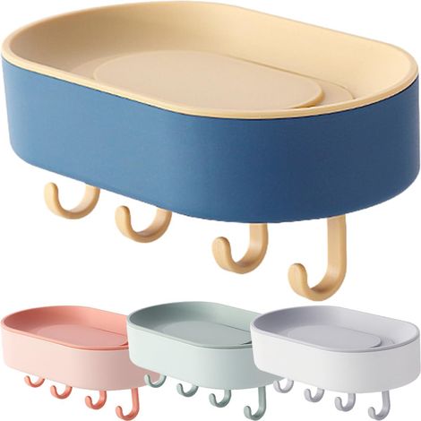 Piece Adhesive Wall Mounted Soap Dishes with Hooks Plastic