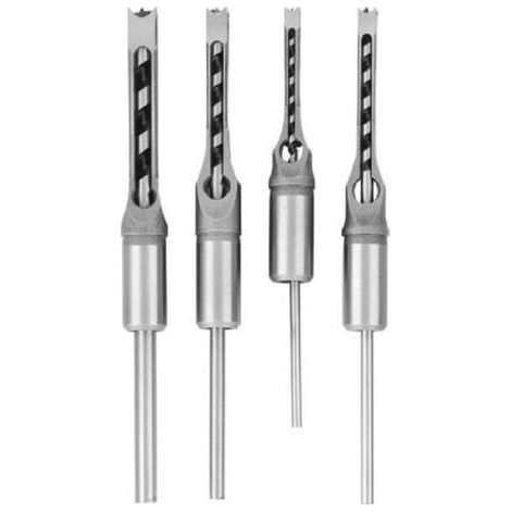 Set de 4 bédanes creux pour trou carré - Forets à bois en acier pour menuiserie, compatible scie cloche carrée - Lot de forets à trou de perçage mortaiser (1/4\ (1/4)