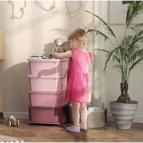 Cassettiera contenitore per bambini, 4 cassetti, 37 x 37 x 76 cm, rosa HAVRYA (1/5)
