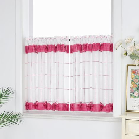 Rideau Cuisine, Voilage fenetre, Court Brise-Bise – Rosa 130lx120h cm– Rideau Lin, Rideaux décoratifs, Semi-Transparent, pour Salon, Meuble de Cuisine, Chambre (1/5)