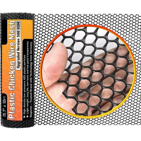 Clôture en treillis métallique en plastique noir, rouleau de 15,7" x 10' Idéal pour les volailles, les chiens, les lapins, les barrières de serpent et le jardinage Grillage en plastique durable (1/5)