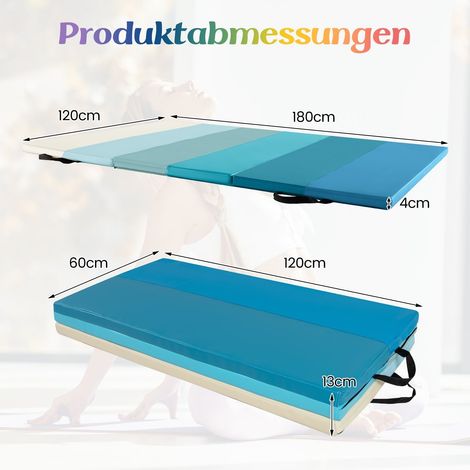 Faltbare Gymnastikmatte 180 x 120 cm, Blau, PU-Schaum