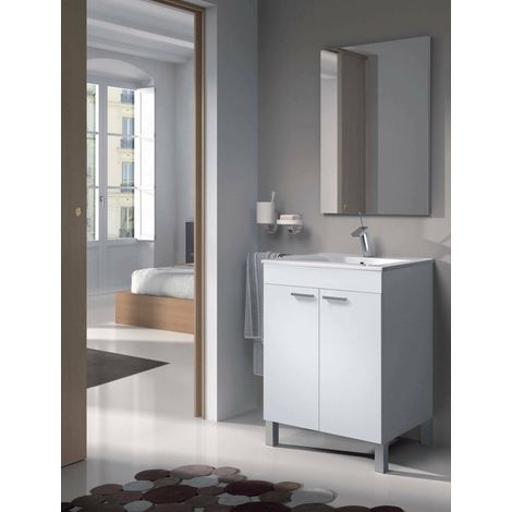 Dmora - Armario bajo encimera Dlabojk, Gabinete de piso, Gabinete con 2 puertas, color blanco brillante, 60x80x45 cm, Blanco (1/4)