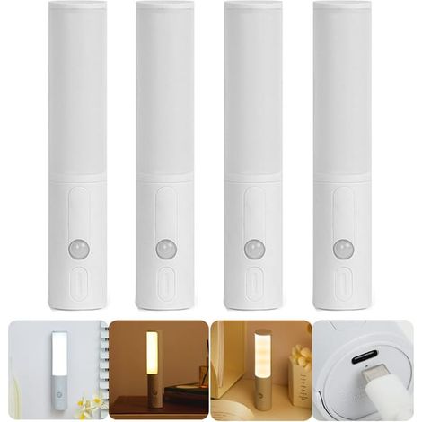4 Stück wiederaufladbares Nachtlicht mit Bewegungssensor, stufenlos dimmbare LED-Wandlampe, Induktionslampe für Treppen, 350° drehbar