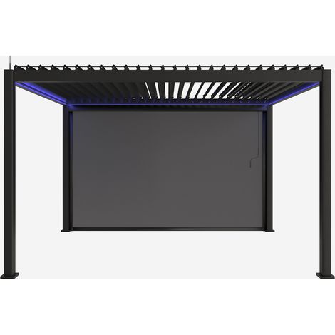 Pergola bioclimatica 3x4m motorizzata in alluminio LED + tenda 4m (1/5)