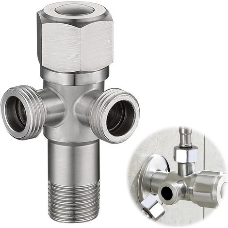 1 pièces Vanne d'angle en Acier Inoxydable G1 / 2 ", Vanne D'angle de Robinet, avec Deux Sorties 1/2", pour Robinetterie, Lavabo, Cuisine, Salle de Bain (1/5)