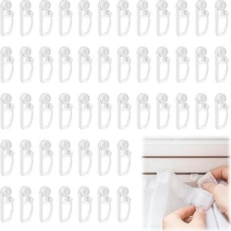 50 Pièces Crochet Rail à Rideau Glisseurs Plastique Blanc - Tringle Coulissante Forte Capacité de Charge (1/5)