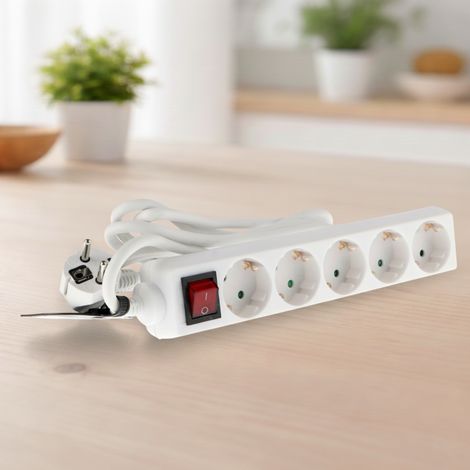 IluminaShop - Base Multiple de 5 Tomas con Interruptor (3x15mm) 3 Metros IP20 (1/2)