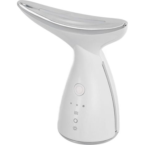 Appareil de massage raffermissant pour la nuque avec fonction chauffante, 3 lumières LED, 3 niveaux d'intensité, raffermit la peau du cou, appareil de beauté, blanc. (1/5)