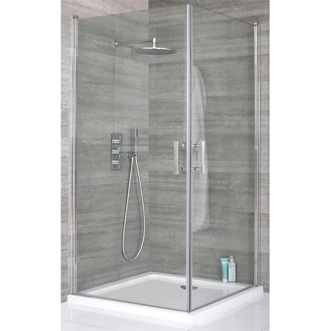 Milano Portland Chrome Corner Walk In Wet Room Hinged Door Shower Enclosure with White Tray and Fast Flow Waste - 900mm x 900mm (1/5)