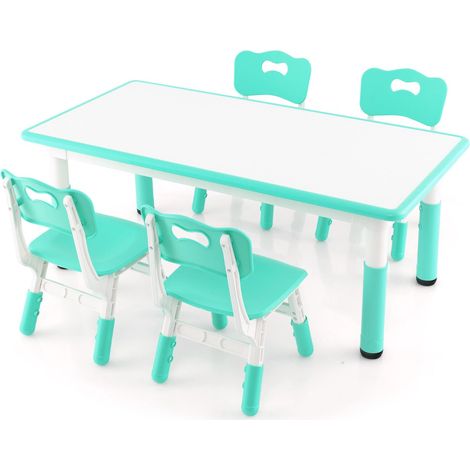 Ensemble table enfant et 4 chaises réglable hauteur 120 x 60 x 48–60 cm salle de jeu ergonomiques en PP vert