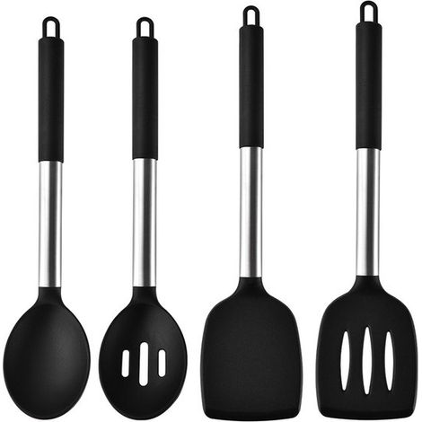 Espátulas, 4 piezas, Espátula de silicona, Sin BPA, Juego de utensilios de cocina de silicona antiadherente, Fácil de limpiar, Negro (1/5)