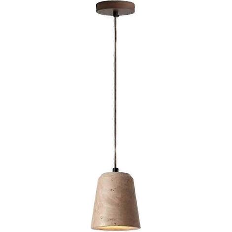 Suspension LED en travertin jaune, suspension en bois, convient au salon et à la salle à manger, cordon réglable de 180 cm, compatible avec une douille E27. (1/5)