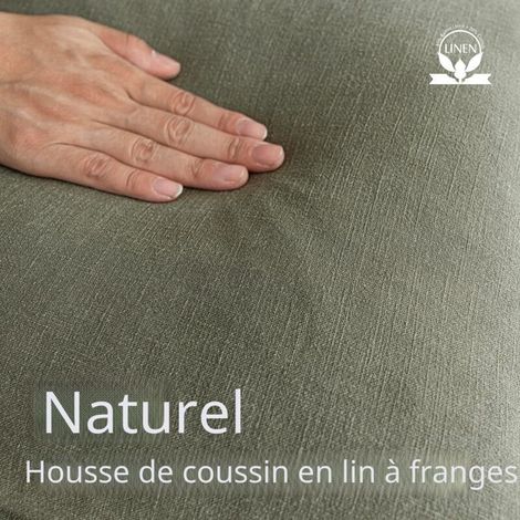 Ensemble de 2 Housses de Coussin décoratives à Franges en Lin de Style bohème et Rustique avec Pampilles pour canapé, Sofa, lit, Salon, décoration d'intérieur, 45 x 45 cm, Vert (1/3)