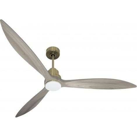 Tenerife - Super destratificateur et ventilateur DC 166 cm Laiton pales bois gris avec Lumière 30 à 60 m² (1/5)