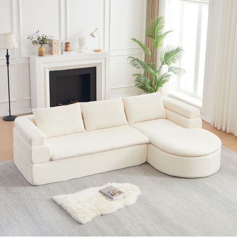 Canapé d'angle 260x170x65 cm en chenille beige avec chaise longue pour salon – MEUBLIV (1/5)