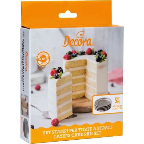 Decora 0070033 Set 5 Stampi Antiaderenti Tondi per Torte a Strati Multicolor, Ø 15 X 2 h Cm. Confezione da 5 pezzi. (1/5)